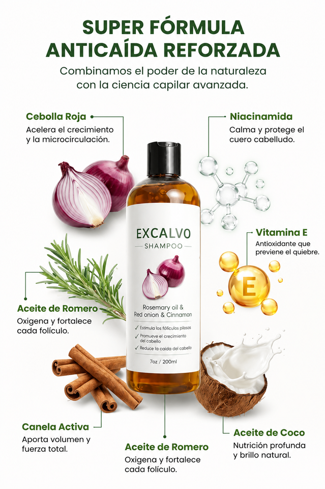 🚿 EXCALVO SHAMPOO — FORTALECE, NUTRE Y REVITALIZA TU CABELLO DESDE LA RAÍZ 💥